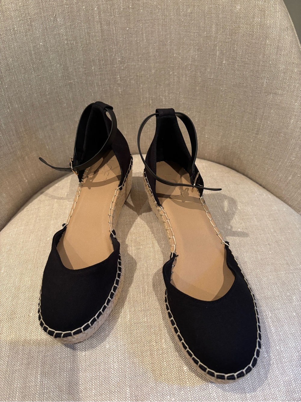LOFT Black Espadrille Wedge Sandals with Ankle Strap